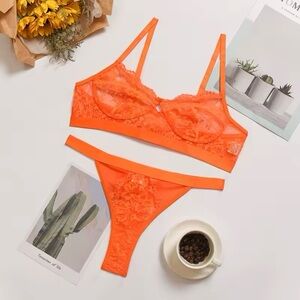 Orange Lace Everyday Bra + Panty Lingerie Set